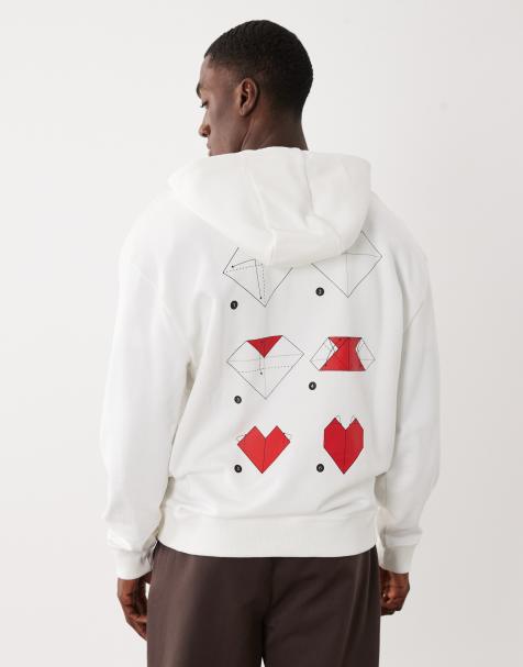 HUGO Red dalentinos heart logo hoodie in white - view 1
