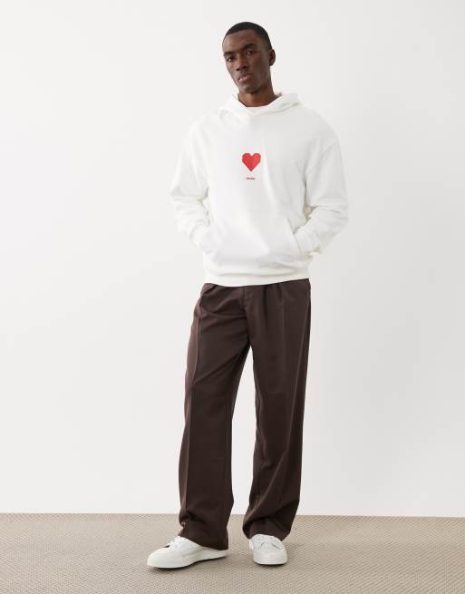 HUGO Red dalentinos heart logo hoodie in white, 2 of 5