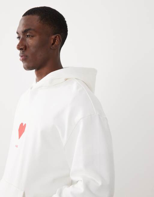 HUGO Red dalentinos heart logo hoodie in white, 4 of 5
