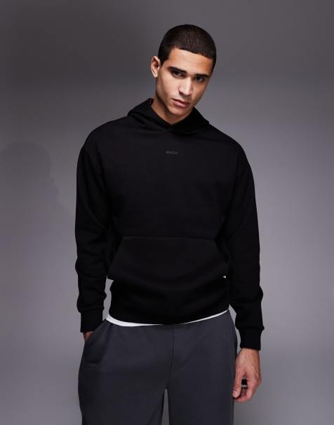 HUGO Red - Daneony - Ruimvallende hoodie met logo op de borst in zwart - view 1