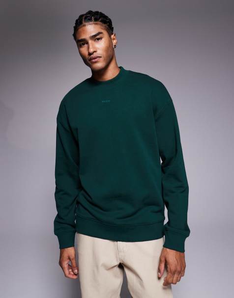 HUGO – RED – Dapocrew – Mörkgrön, avslappnad sweatshirt med ton-i-ton-färgad, centrerad logga - view 1