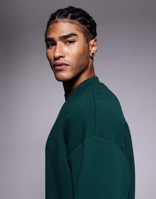HUGO Red Dapocrew tonal central logo relaxed fit sweatshirt in dark green, 4 of 5