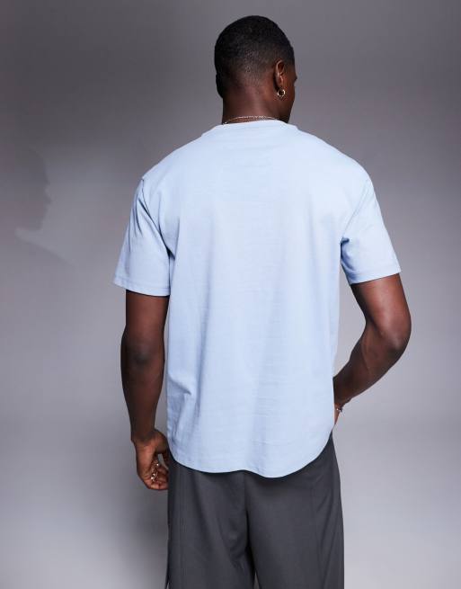HUGO RED Dapolino tonal central logo relaxed fit t-shirt in light blue, 2 of 4