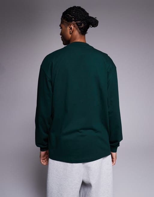 HUGO Red – Daposo – Langarmshirt in Dunkelgrün mit Relaxed-Fit-Passform und mittigem Logo, 3 von 5
