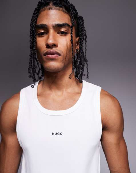 HUGO RED Dapota central logo slim fit vest in white - view 1