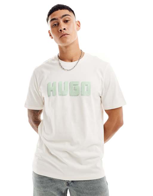 HUGO - Red Daqerio - T-shirt bianco sporco con stampa del logo