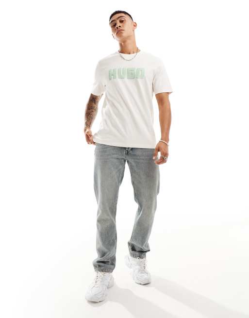 HUGO - Red Daqerio - T-shirt bianco sporco con stampa del logo, 2 di 4