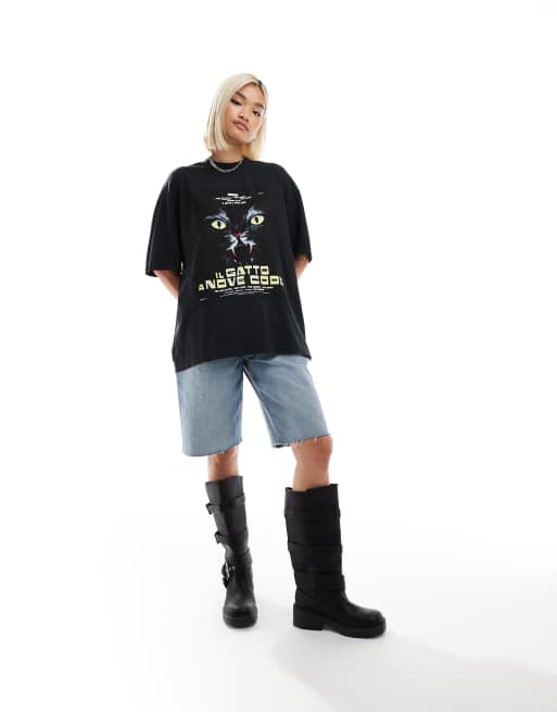 HUGO Red dargex oversized t-shirt in black with poster print
