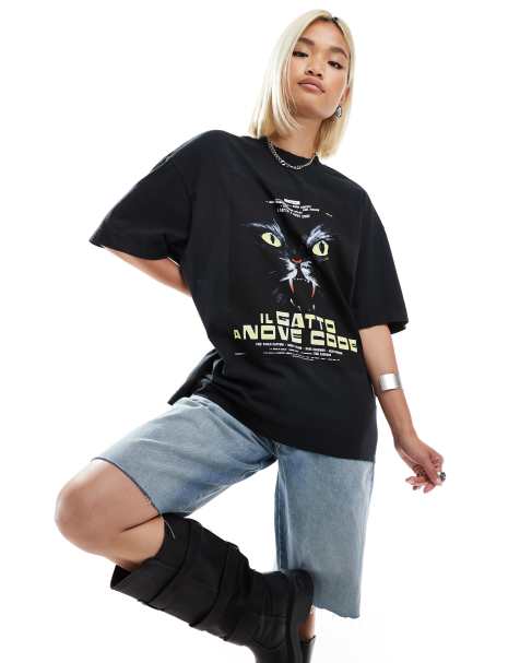 HUGO Red – Dargex – Svart t-shirt i oversize med affischtryck - view 1