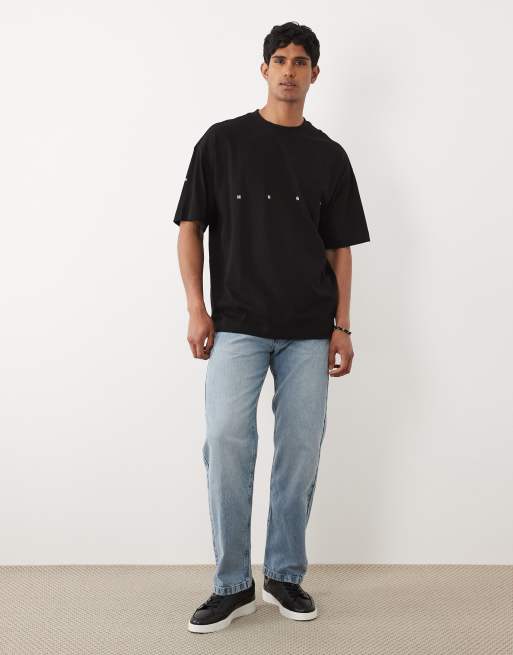 HUGO Red - Dariso - T-shirt oversize nera, 2 di 5