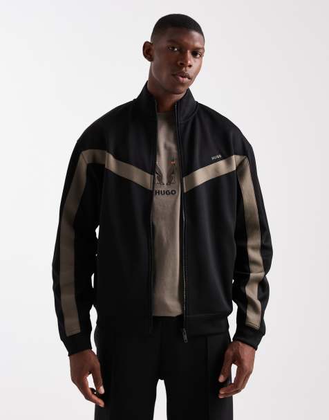 HUGO RED - Darti - Giacca sportiva comoda nera con pannello con riga e logo - view 1