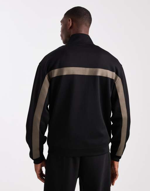 HUGO RED Darti panel stripe logo relaxed fit track jacket in black, 3 of 5