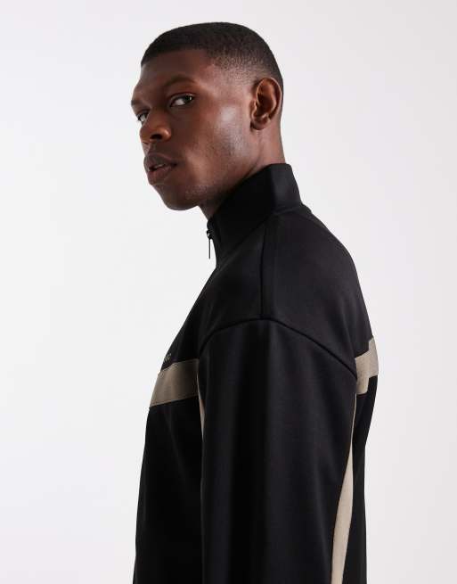 HUGO RED Darti panel stripe logo relaxed fit track jacket in black, 4 of 5