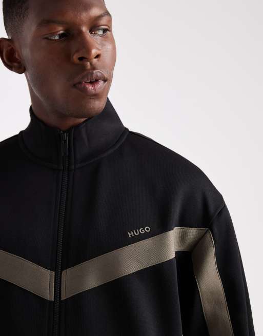 HUGO Red Darti panel stripe logo relaxed fit track jacket in black