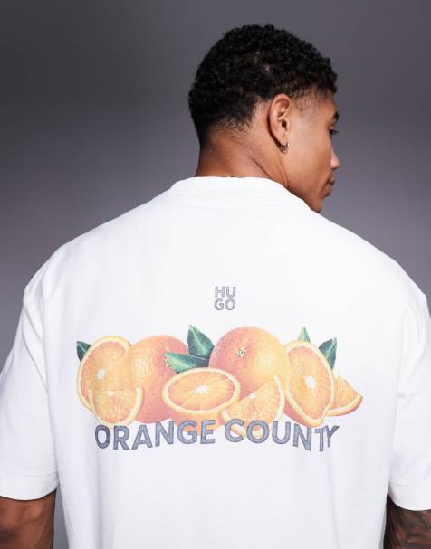 HUGO RED Dartiee oranges back print oversized fit t-shirt in off white - view 1