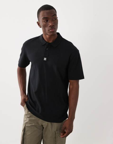 HUGO Red Deabono logo detail polo shirt in black - view 1