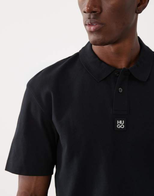 HUGO Red Deabono logo detail polo shirt in black, 3 of 5