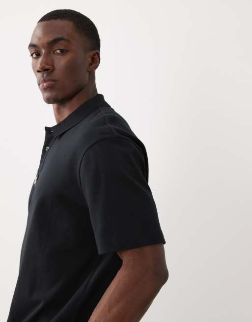 HUGO Red Deabono logo detail polo shirt in black, 4 of 5