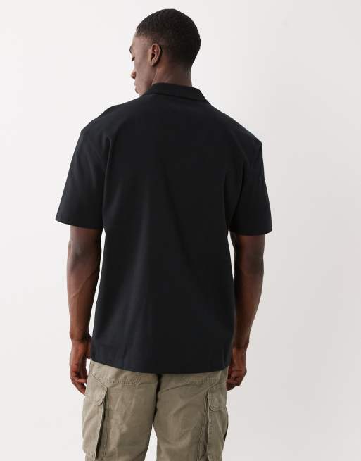HUGO Red Deabono logo detail polo shirt in black, 5 of 5