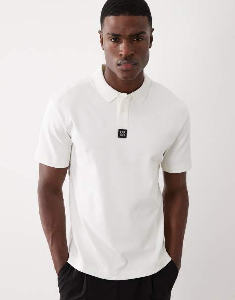 HUGO Red deabono logo detail polo shirt in off white - view 1