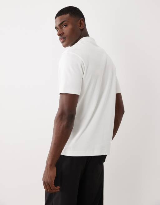 HUGO Red Deabono logo detail polo shirt in off white, 5 of 5