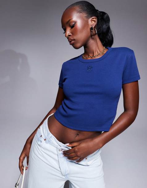 HUGO Red - Delanor - Mørkeblå cropped baby-T-shirt - view 1