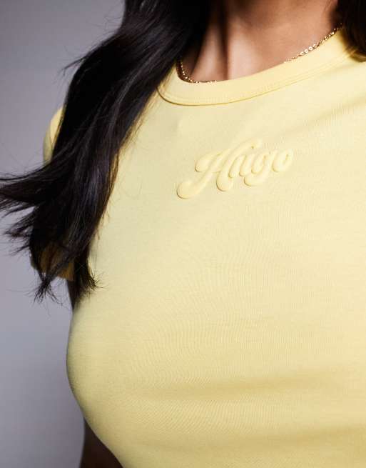Hugo Red - Delanor - T-shirt mini gialla con logo, 3 di 4