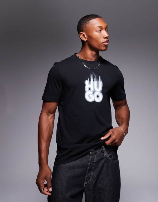 HUGO Red delayer chest print t-shirt with smoked stacked logo in