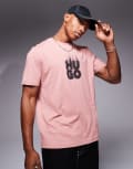 [Hugo Red] HUGO Red Delayer chest print t-shirt with smoked stacked logo in pink S Open pink