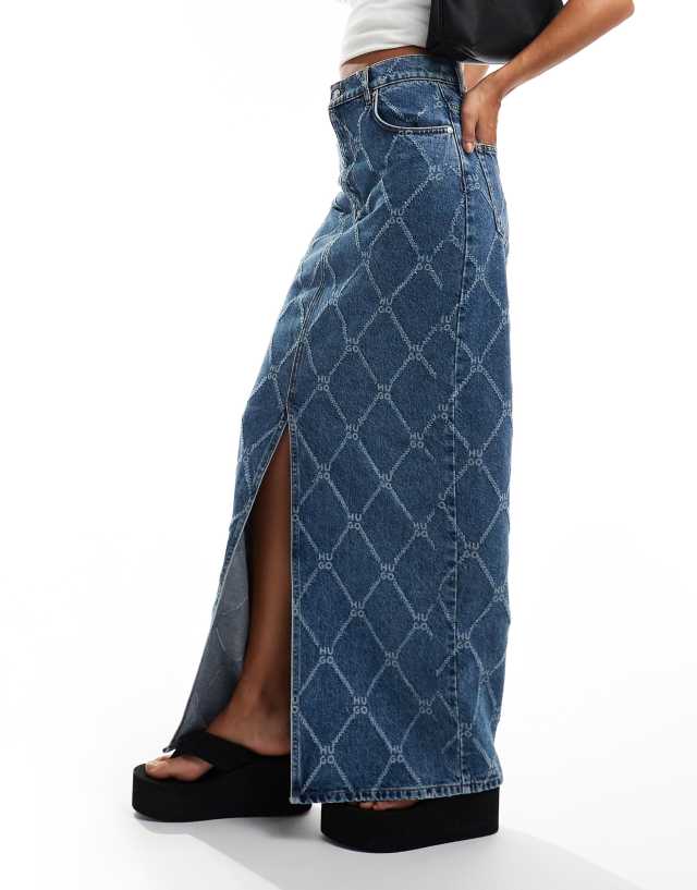 Hugo Red - denim maxi skirt in mid wash