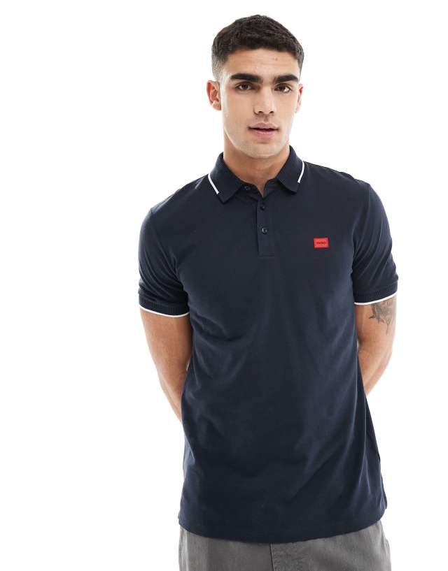 Hugo Red - deresino tipped polo shirt in navy