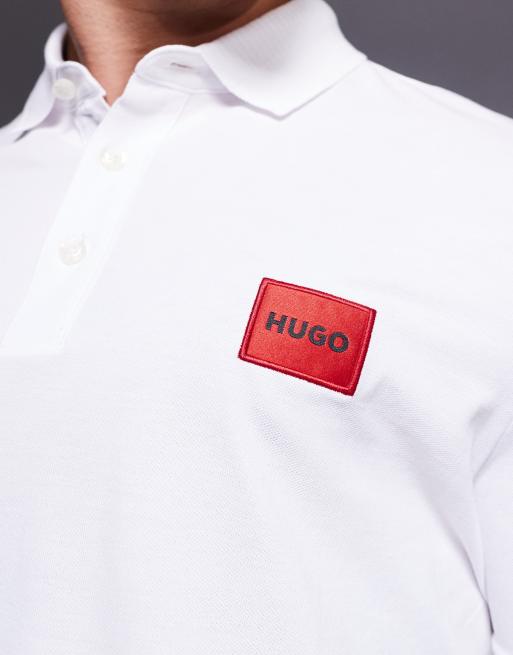 HUGO Red dereso badge logo polo in white ASOS