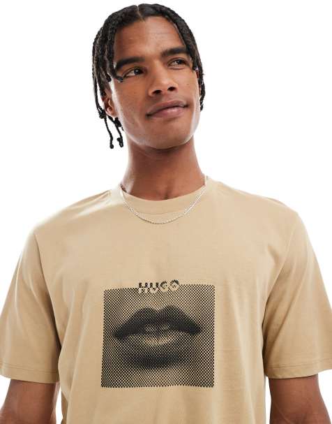 Hugo Red Deterni print t-shirt in beige - view 1