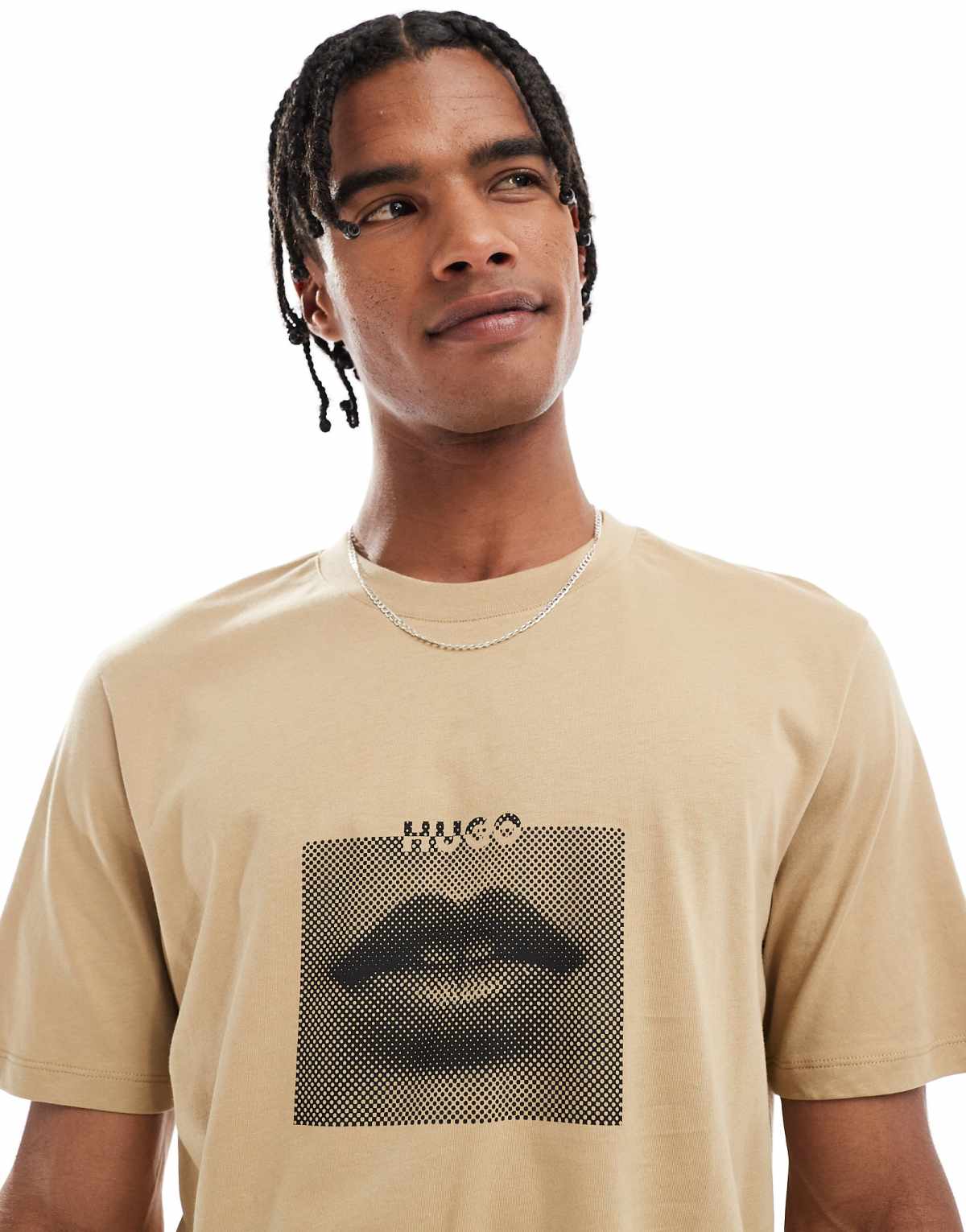 Hugo Red Deterni print t-shirt in beige