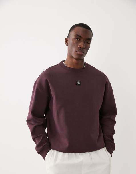 HUGO Red dettil logo detail sweatshirt in burgundy - view 1