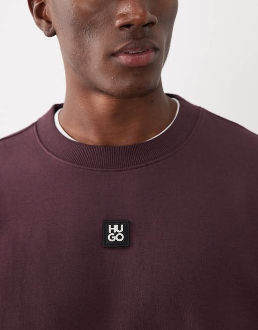 HUGO Red Dettil logo detail sweatshirt in burgundy, 3 of 5