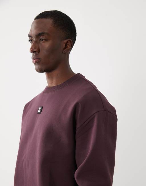 HUGO Red Dettil logo detail sweatshirt in burgundy, 4 of 5