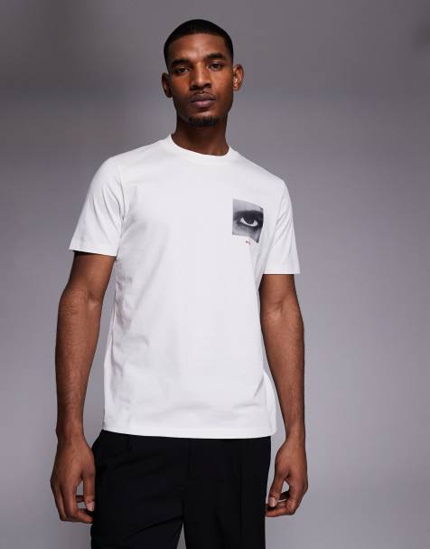 HUGO Red deyss eye graphic print regular fit t-shirt in white