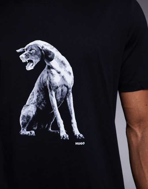 HUGO RED - Didug - T-shirt met hond-logoprint in zwart, 5 van 5