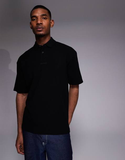 HUGO Red - Diffys - Poloshirt met logo op de borst in dezelfde tint in zwart - view 1