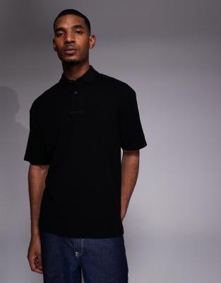 Hugo Red Diffys Tonal Chest Logo Polo Shirt In Black