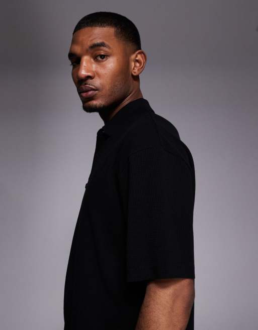 HUGO Red Diffys tonal chest logo polo shirt in black, 4 of 5