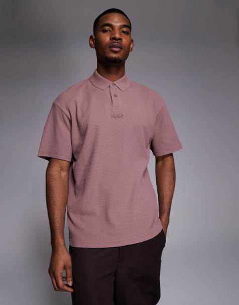 HUGO Red diffys tonal chest logo polo shirt in light brown - view 1