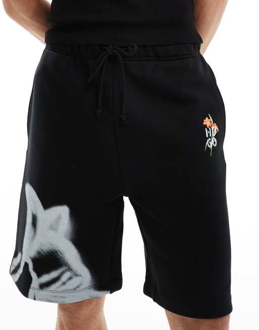 HUGO Red - Diflowos - Short en jersey avec motif fleuri style pochoir - Noir