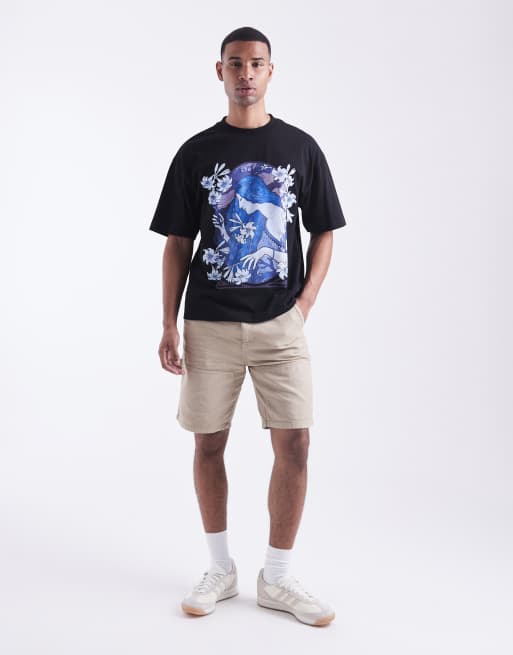 HUGO RED Difluro picture logo print oversized t-shirt in black, 2 of 5