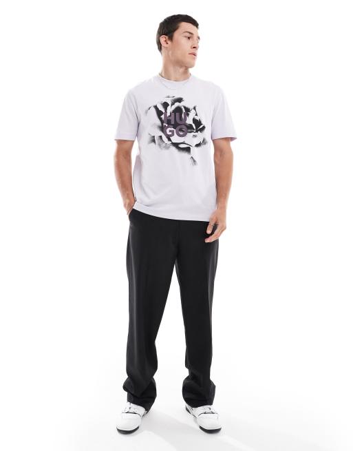 HUGO Red Dignitey t-shirt in light purple with floral print, 4 of 4