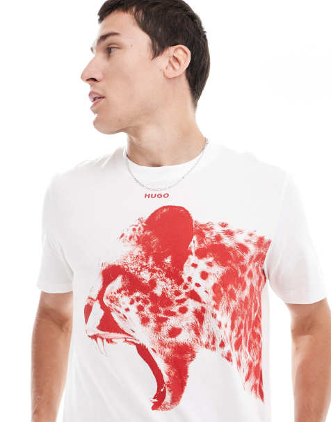 HUGO Red dikobra t-shirt in white with red placement animal print