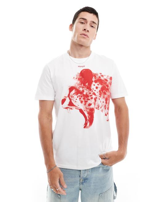 HUGO Red dikobra t-shirt in white with red placement animal print