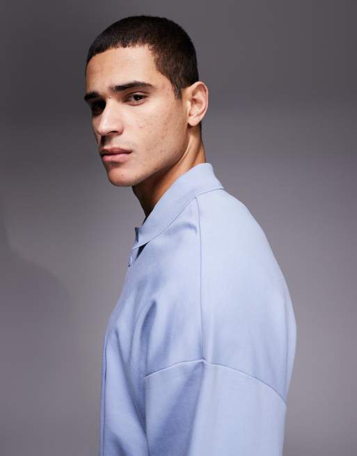 HUGO Red dimolox oversized rugby polo in light blue with tonal logo, 4 of 5