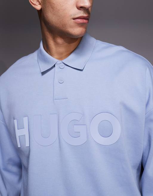 HUGO Red dimolox oversized rugby polo in light blue with tonal logo, 5 of 5
